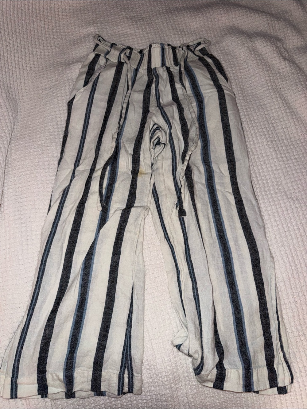 Indigo Rein Vertical Stripe Drawstring Pants - Light Blue & Black